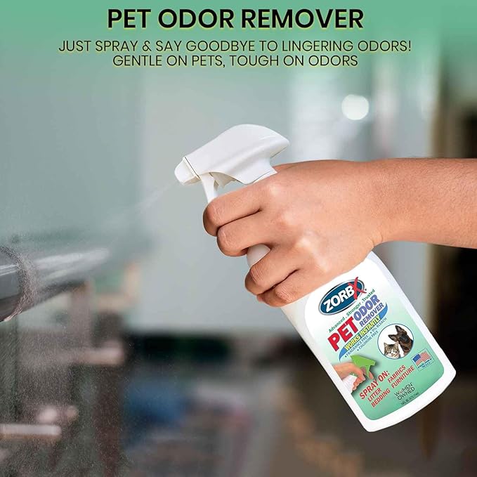 ZORBX Unscented Pet Odor Remover Spray 16 FL Oz - Perfume Free Strong Litter Odor Remover - Advanced Odor Control for Carpet, Bathroom & Urine Odors - Fast Acting Odor Remover Spray for Dogs & Cats