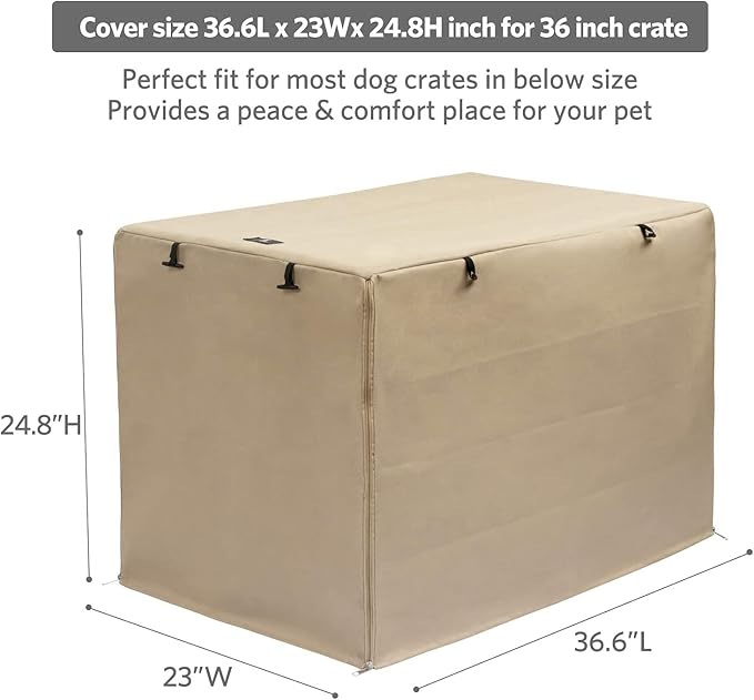 X-ZONE PET Double Door Dog Crate Cover - Polyester Pet Kennel Cover (Fits 24 30 36 42 48 inches Wire Crate) (36Inch, Tan)