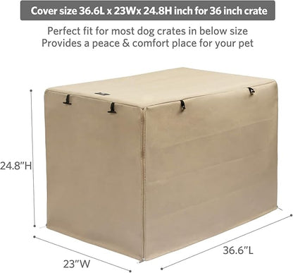 X-ZONE PET Double Door Dog Crate Cover - Polyester Pet Kennel Cover (Fits 24 30 36 42 48 inches Wire Crate) (36Inch, Tan)