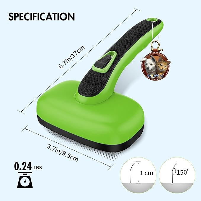 Dog Brush Kit - Self-Cleaning Slicker Brush with Bath Brush & Undercoat Rake | Deshedding Tools for Large - Small Dogs & Cats, Professional 3-in-1 Pet Grooming Set for Heavy Shedding, Green