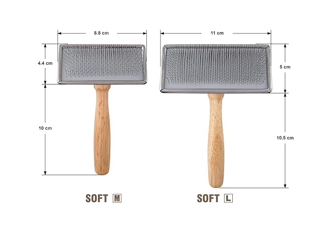 Wooden Slicker Brush for Dogs (Size L) - Stainless Steel Soft Pin Grooming Brush for Short Haired Pets