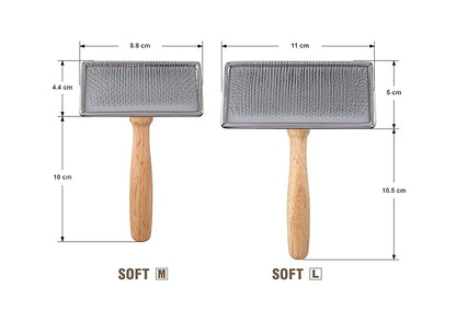 Wooden Slicker Brush for Dogs (Size L) - Stainless Steel Soft Pin Grooming Brush for Short Haired Pets