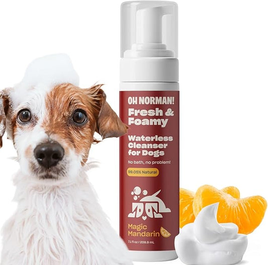 Fresh and Foamy Waterless Shampoo by Kaley Cuoco, No Rinse Dry Shampoo for Dogs, Magic Mandarin Scent, Hypoallergenic, Cruelty-Free, 7.1 Fl Oz