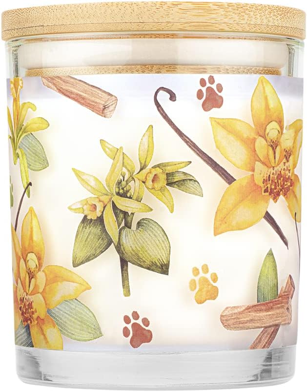 One Fur All - 100% Natural Soy Wax Candle 20 Fragrances - Pet Odor Eliminator, Up to 60 hrs Burn Time, Non-Toxic, Eco-Friendly Reusable Glass Jar Scented Candles– Pet House Candle, Vanilla Sandalwood