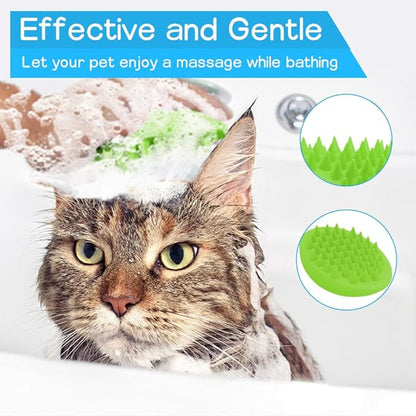 Pet Dog Wash Brush, Bog Bath Brush Soft Silicone Soothing Massage Rubber Grooming Brush Self Clean for Long Short Haired Dogs Cats Grooming Bath Supplies (Green)