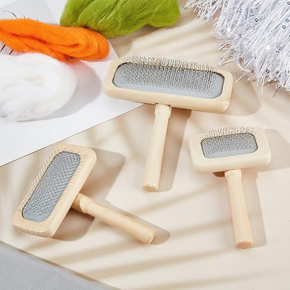 OLYCRAFT 3Pcs 3 Style Macrame Fringe Comb Set Macrame Fringe Combs with Wood Handle Stainless Steel Macrame Combs Pet Grooming Combs Macrame Tassel Brush for DIY Macrame Removing Tangles and Knots