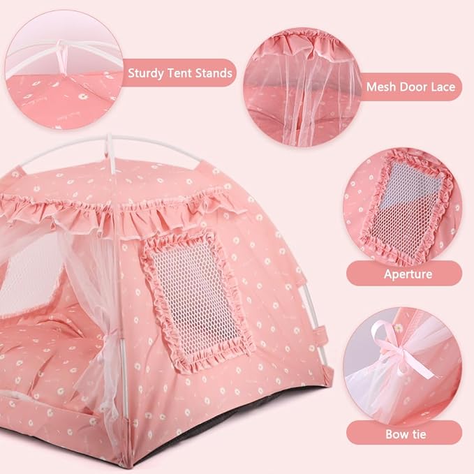 pawstrip Dog Tent Indoor Cat House Pink Puppy Bed Portable Pet Teepe Princess Dog Camping Tent Outdoor Kitten Houses Cute Bunny Nest Girl Kitty Cave (M, Pink)