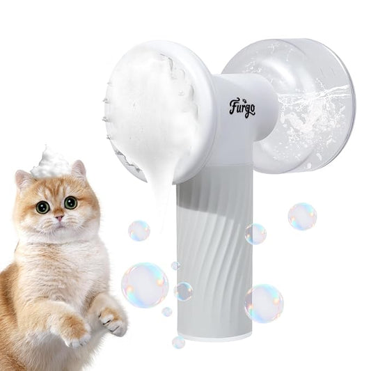 Furgo Dog Bath Brush with Automatic Shampoo & Foam Dispenser, Soft Silicone Massage Brush for Deep Cleansing, Nourishing & Grooming, Rechargeable Cat Foam Sprayer for All Hair Types Pets
