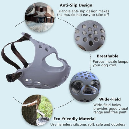 BARKLESS Dog Muzzle for Short Snout Dogs, Soft Silicone Muzzle for Biting, Chewing, Licking for French Bulldog Shih Tzu, Ideal for Flat-Faced Aggressive Dogs Grooming Walking, Allows Drinking