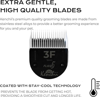 Kenchii Professional Dog Clipper Blade Flash 5 Pet Hair Clipper - Detachable Stainless Steel Blades for Dog Grooming - Hair Clippers & Accessories Pet Shaving Blades. (KEFB5-3F)