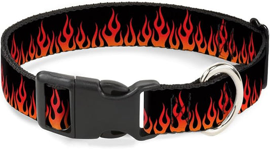Buckle-Down Plastic Clip Collar - Flames Black/Orange/Red - 1" Wide - Fits 11-17" Neck - Medium