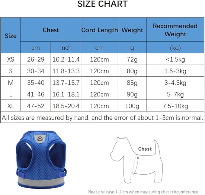 Cat Harnesses for Small Dogs - Cat Harnesses and Leashes for Walking, Adjustable Reflective Step in Dog Harness for Small Dog and Cat (Blue, XS (10.2” – 11.4”))