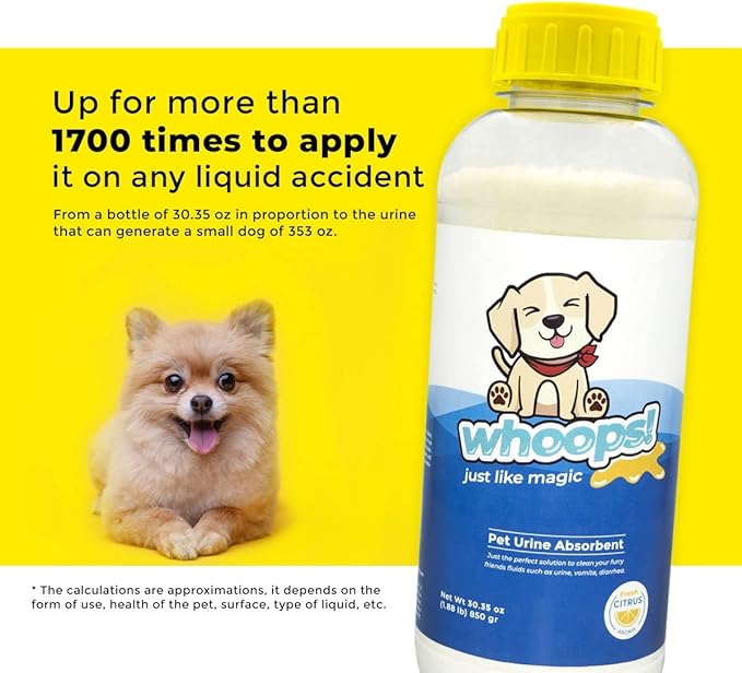 Whoops! Pet Accident Cleanup Powder - Non-Toxic, Citrus Fragrance, Absorbs & Deodorizes Urine, Vomit, Diarrhea - 2 Pack (29.98 oz Each)