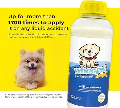 Whoops! Pet Accident Cleanup Powder - Non-Toxic, Citrus Fragrance, Absorbs & Deodorizes Urine, Vomit, Diarrhea - 2 Pack (29.98 oz Each)