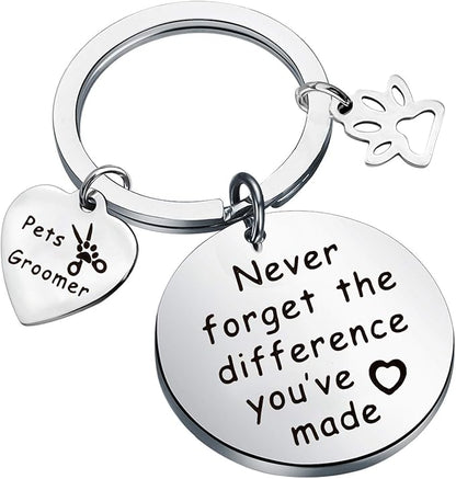 MYOSPARK Pet Groomer Keychain Dog Salon Gift Never Forget The Difference You've Made Appreciation Jewelry Pet Beautician Gift
