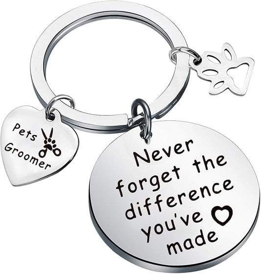 MYOSPARK Pet Groomer Keychain Dog Salon Gift Never Forget The Difference You've Made Appreciation Jewelry Pet Beautician Gift