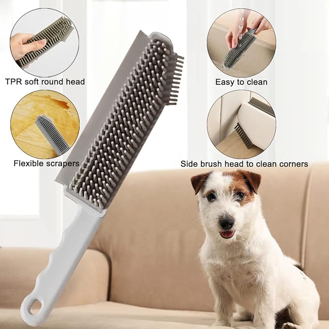 Pet Hair Removal Brush, Pet Hair Remover, 3 in 1 Mirror Cleaning Brush with Scratch Free Rubber Bristles and Handle, Ideal for Cars, Seats, Sofa, Carpets, yard, Removes Hair from Surfaces