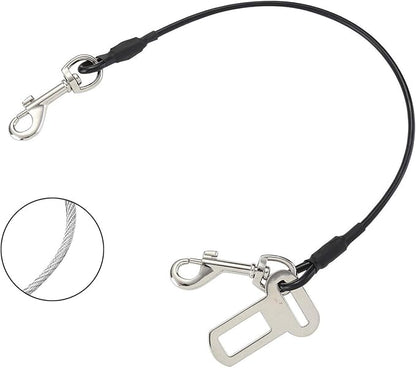 No-Chew Dog Seat Belt, Stainless Steel Cable Pet Car Seatbelt Safety Restraint Tether Puppy Vehicle Seat Belt with Buckle Latch(16 inch)