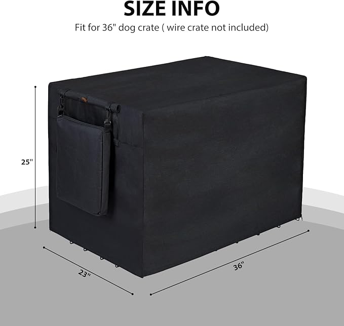 600D Dog Crate Cover, Waterproof Pet Kennel Cover with Storage Bag Cover Fit for 36 Inch Wire Crate Dog Cage, 36 Inches, Black