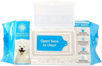 American Kennel Club AKC Dog Wipes for Cleansing & Deodorizing Great for Face, Ears, Paws, Body, & Butt - Fresh Scented - 100pk