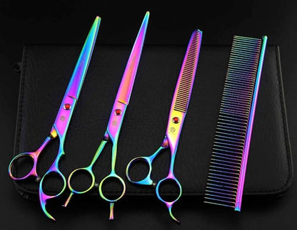 Purple Dragon 8.0 inch Dog Hair Cutting, Curved and Thinning Scissors Shear Pet Grooming Tool Kit