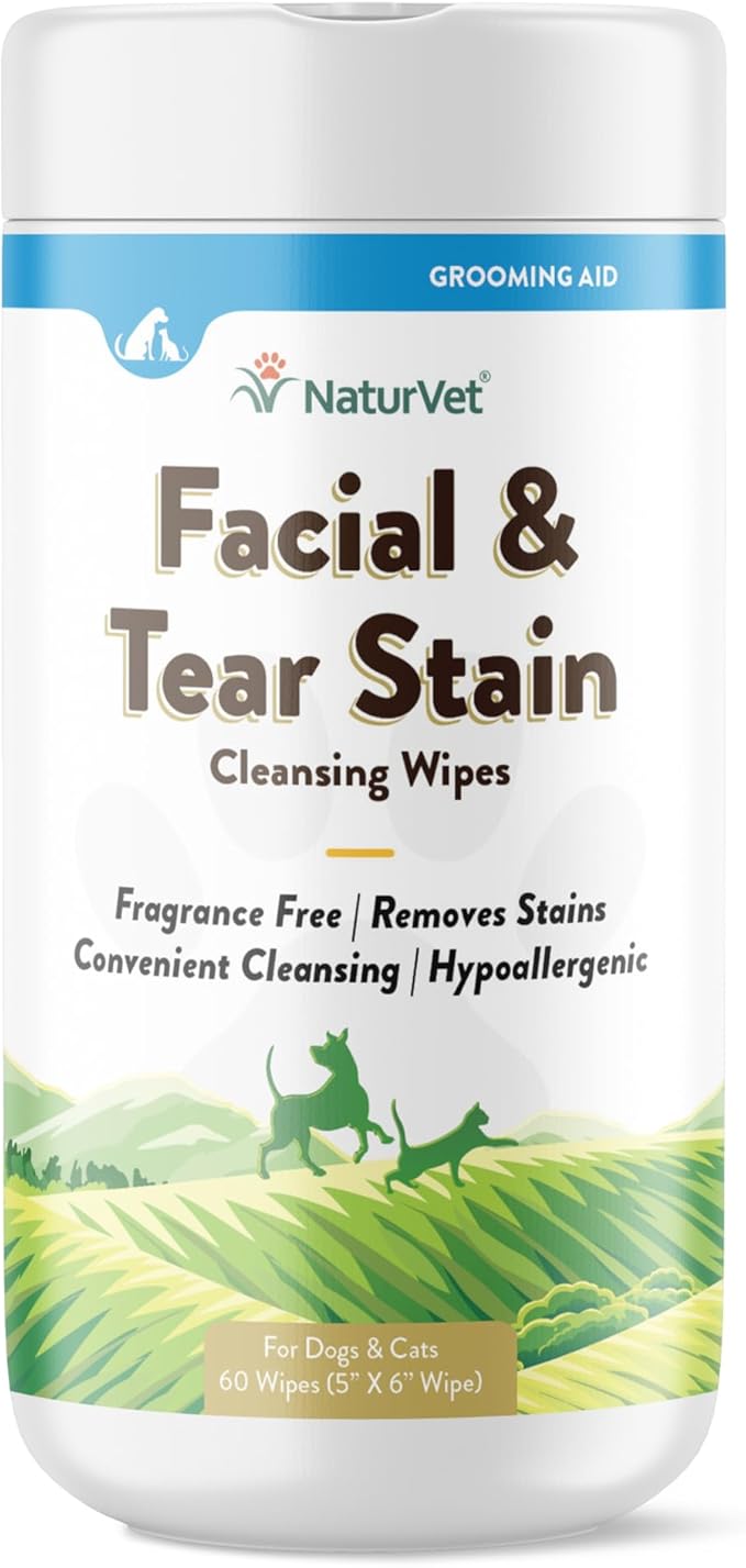 NaturVet Facial & Tear Stain Cleansing Wipes for Dogs & Cats 60 Count