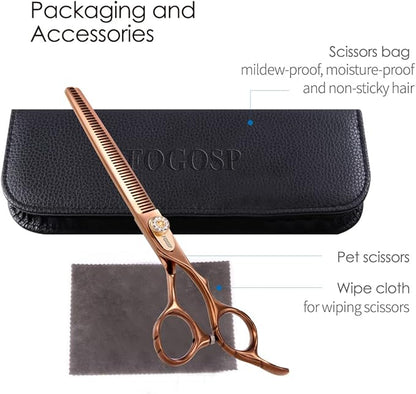 Thinning Shears for Dogs Grooming 7'' Professional Double Sided Dog Thinning Scissors 48 Teeth Blender Shears 25% Thinning Rate Japan 440C(Bronze)