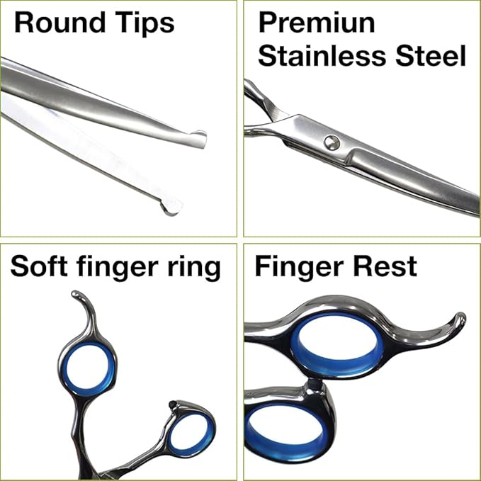 Professional 5 in 1 Dog Grooming Scissors Set with Safety Round Tips, Japard Sharp and Heavy-duty Pet Shears for Cats (Pink)