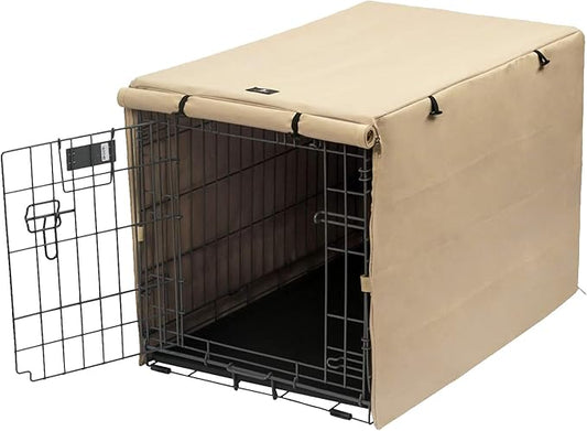 X-ZONE PET Double Door Dog Crate Cover - Polyester Pet Kennel Cover (Fits 24 30 36 42 48 inches Wire Crate) (48Inch, Tan)