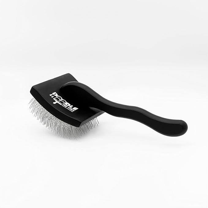 Slicker Brush for Goldendoodles and Long Haired Dogs Black Finish Long Stainless Steel Pins for Detangling and DeMatting Grooming Tool for Home by Doodle Me This Kingston and Hamilton