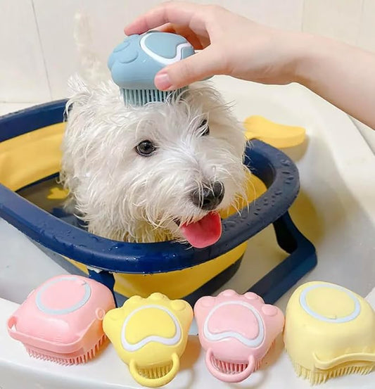 Pet Grooming Massage Brush, Silicone Dog Bath Comb with Paw Shape Design, 3 colors to choise(pink,blue,yellow)