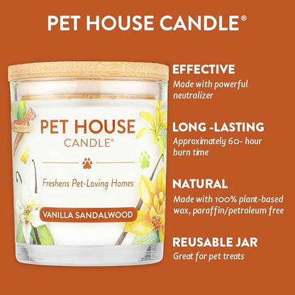 One Fur All Pet House Candle Pack - Plant-Based Soy Candle - Clean Burning, Long Lasting Pet Odor Eliminator - Vanilla Sandalwood Scent