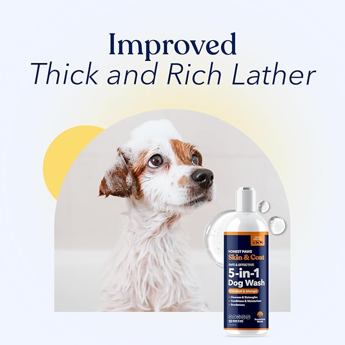 Honest Paws Dog Shampoo and Conditioner - Premium Dog Wash for Allergies and Dry, Itchy, Moisturizing for Sensitive Skin - Sulfate Free, Plant Based, All Natural - Coconut & Mango -16 Fl Oz