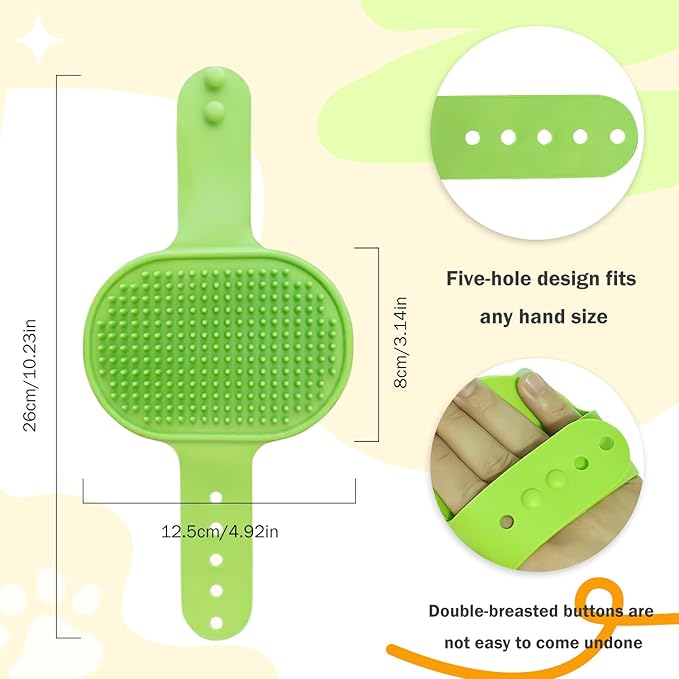 TORMEN 2 pcs Dog Bath Massage Brush, Dog Grooming Brush,Rubber Grooming Brush with Adjustable Handle for Dogs and Cats, Soft, Gentle & Skin-Safe for Long & Short Hair (Green)