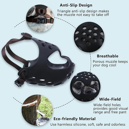 BARKLESS Dog Muzzle for Short Snout Dogs, Soft Silicone Muzzle for Biting, Chewing, Licking for French Bulldog Shih Tzu, Ideal for Flat-Faced Aggressive Dogs Grooming Walking, Allows Drinking