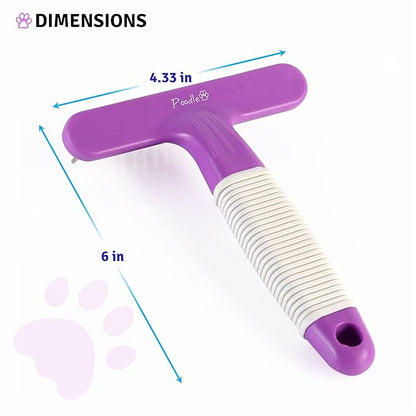 POODLIE Poodle Pet Dog Grooming Rake| Dematting Tool with Stainless Steel Shedding Comb for Pets | 2 Rows of Pins Gently Remove Loose or Tangled Hair from Undercoat | Purple Handle