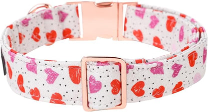 Lionet Paws Valentine Day Dog Collar, Heavy-Duty Cute Pink Heart Pattern Collar with Metal Buckle Pet Necklace for Medium Large Dog Gift, Neck 16-24 inches