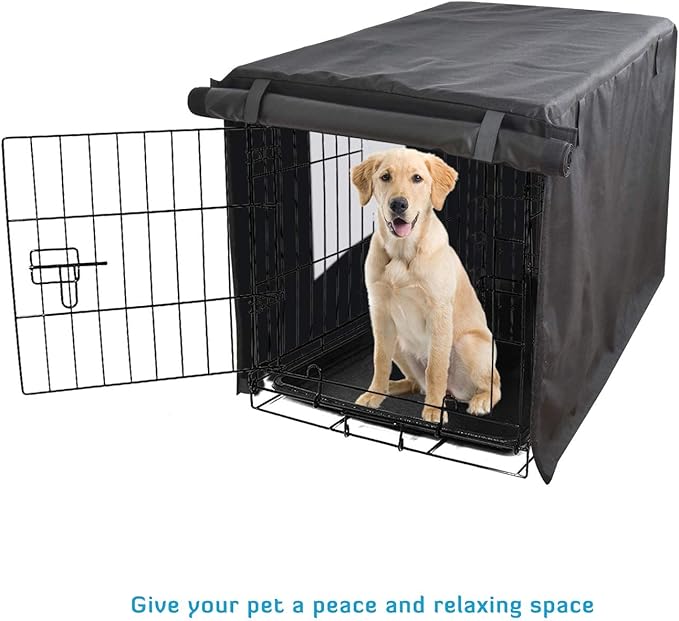 HONEST OUTFITTERS Dog Crate Cover, 24 Inch Dog Kennel Cover for Medium and Large Dog, Heavy Duty Oxford Fabric,with Double Door, Pockets and Mesh Window (25L x 19W x 20H, Black)