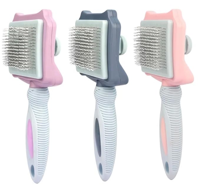 Pet Self Cleaning Slicker Brush, Skin Friendly Deshedding Grooming Tool for Shedding & Haired Pets, 3 Colors Available Pink, Blue and Purple (Blue)