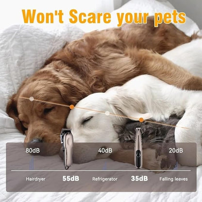 Hair Clippers and Paw Trimmer for Pets Cordless Quiet Grooming Kit 2 in 1 for Cats Dogs Thick Hair Animals Horse Low Noise