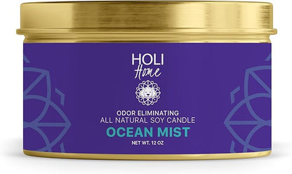 HOLI Pet Odor Eliminator Candle – Ocean Mist Scent – All Natural Soy Wax, Paraben & Phthalate Free, Pet Safe, Long-Lasting 60-Hour Burn, Non-Toxic & Plastic-Free Air Freshener for Home