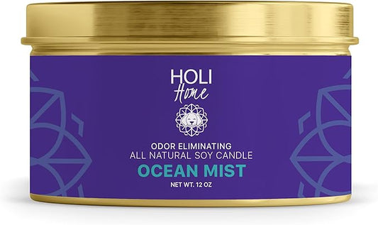 HOLI Pet Odor Eliminator Candle – Ocean Mist Scent – All Natural Soy Wax, Paraben & Phthalate Free, Pet Safe, Long-Lasting 60-Hour Burn, Non-Toxic & Plastic-Free Air Freshener for Home