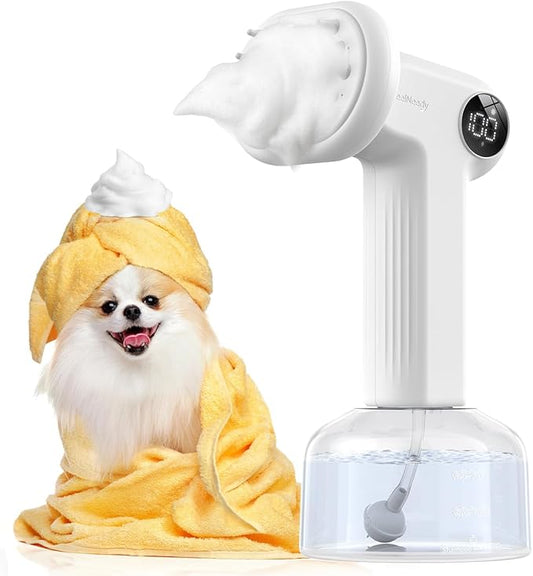 Automatic Foaming Soap Dog Bath Brush, Foaming Dispenser with Soft Silicone Massage Dog Shampoo Brush, One-Click Deep Cleaning Dog Washing Brush for Short and Long Haired Pet, White