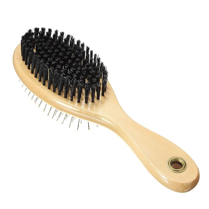 Combo Pin & Bristle Grooming Brush for Dogs and Pets with Durable Handle