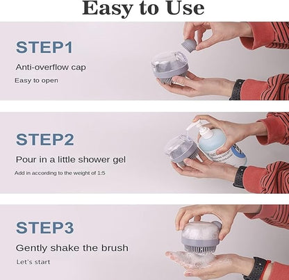 Dog Bath Brush Pet Shampoo Brush Silicone Puppy Brush Dog Shower Brush with Soap Dispenser Grooming Shower Brush (Grey)