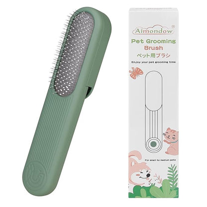 Dog Hair Remover Brush, Cat Grooming Brush for Long and Short Hair Dogs Cats, Self Cleaning Shedding Brush for Massage, Removes Puppy Loose Undercoat Mats Tangled Hair (Green)