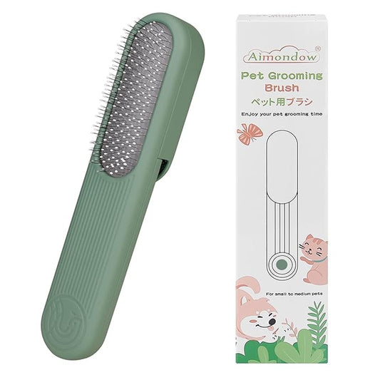 Dog Hair Remover Brush, Cat Grooming Brush for Long and Short Hair Dogs Cats, Self Cleaning Shedding Brush for Massage, Removes Puppy Loose Undercoat Mats Tangled Hair (Green)