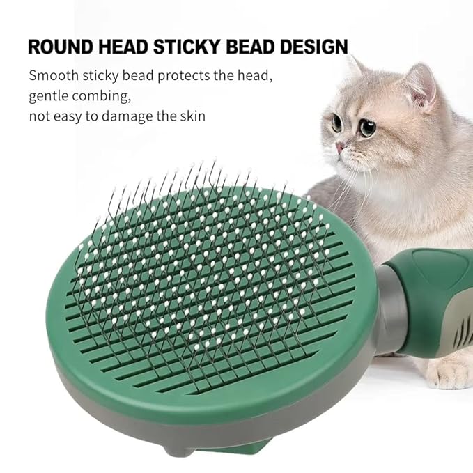Self Cleaning Pet Pin Brush Cat Dog Grooming Slicker Brush Color Silver Round Curved Needle for Shedding