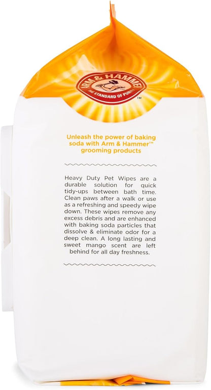 Arm & Hammer for Pets Heavy Duty Multipurpose Bath Wipes for Dogs | All Purpose Dog Wipes Remove Smell & Refresh Skin for Pets | Fruity Mango, Hundred Count - 6 Pack of Pet Wipes