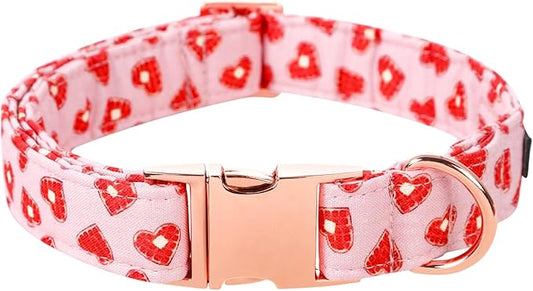 Lionet Paws Valentine Day Dog Collar, Heavy-Duty Cute Red Heart Pattern Collar with Metal Buckle Pet Necklace for Medium Large Dog Gift, Neck 16-24 inches